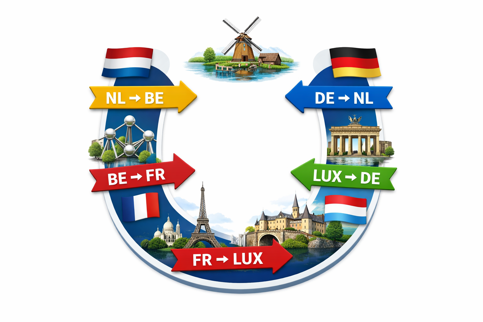 Route NL - BE - FR - LUX - DE - NL